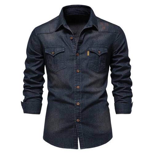 Spring Long Sleeve Men's Denim Shirt High Quality Cotton Ela