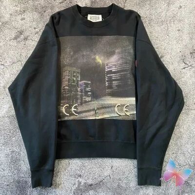 Black Oversized CAVEMPT Sweatshirts Cotton Abstract Print Ro