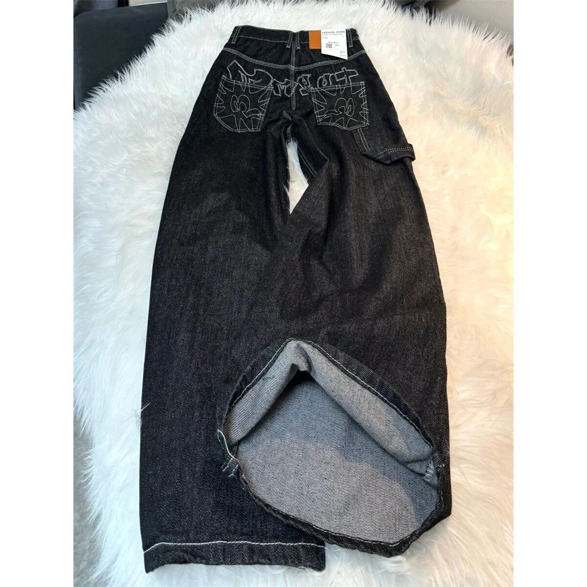Vintage Embroidery Black Jeans Women Oversized Streetwear Gr图片