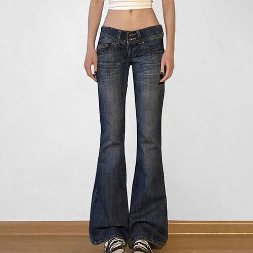 Vintage y2k Flared Jeans Retro Button-up Low Rise Casual Den