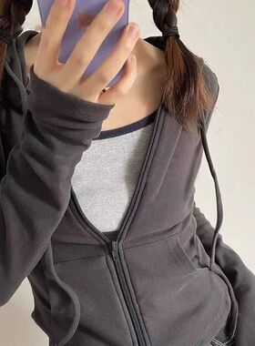 Lucyever Cropped Hooded Zip-Up Jacket Women Autumn New Slim