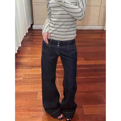 Women Blue Y2k Baggy Straight Jeans Harajuku Vintage Boyfrie