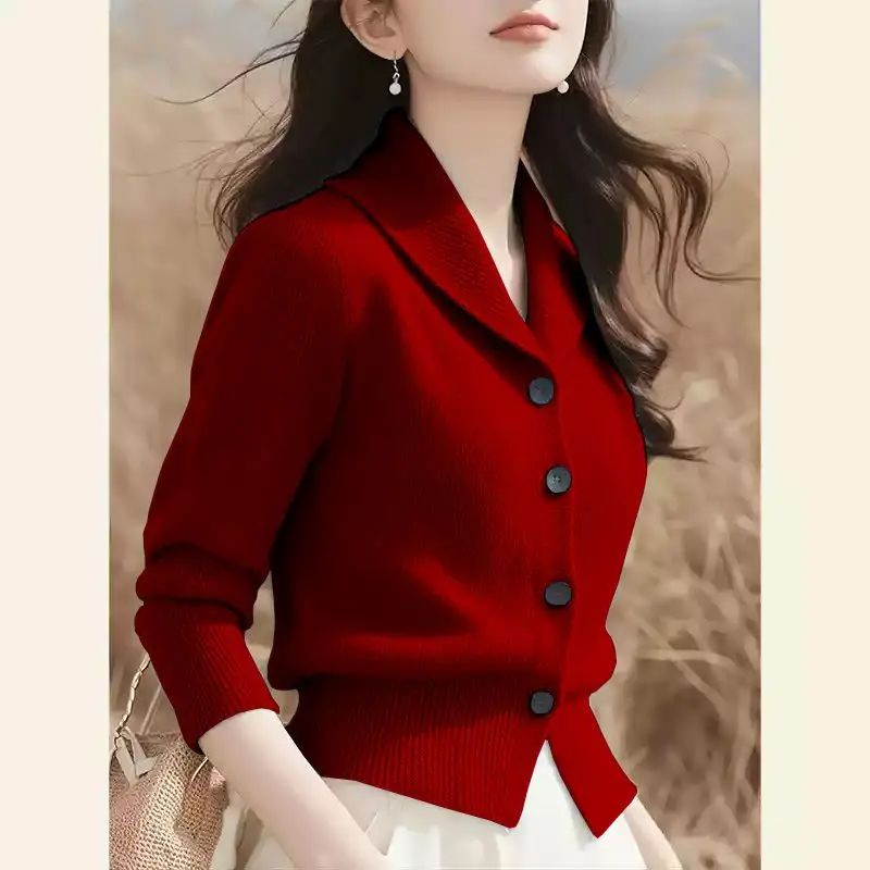 Fashion Minimalist Jacket 2025 Long Sleeved New Knitted Autu