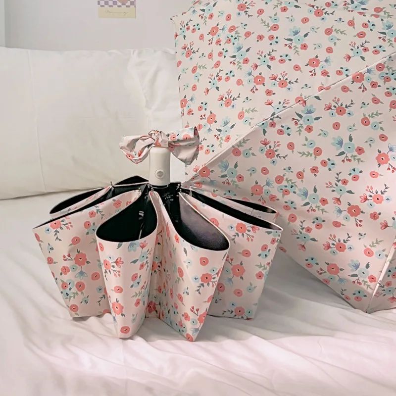 Fresh Flowers and Rain Dual-purpose Parasol Folding Automati