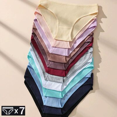 7Pcs Women's Panties Striped Briefs for Women Low-Rise Breat