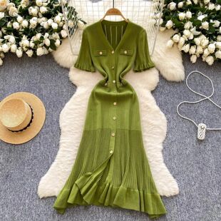 Vintage Knitted Long YuooMuoo Spring Fashion Dress Sum Brand