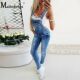 Fashion Pocket Ripped 2020 Decor Bib Denim Women Casual