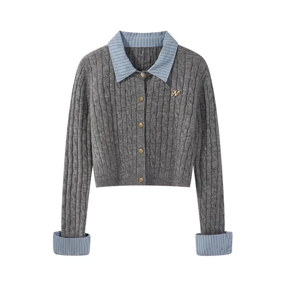 Women's Grey Cardigan Knitted SweaterHarajuku 9Os Aesthetic