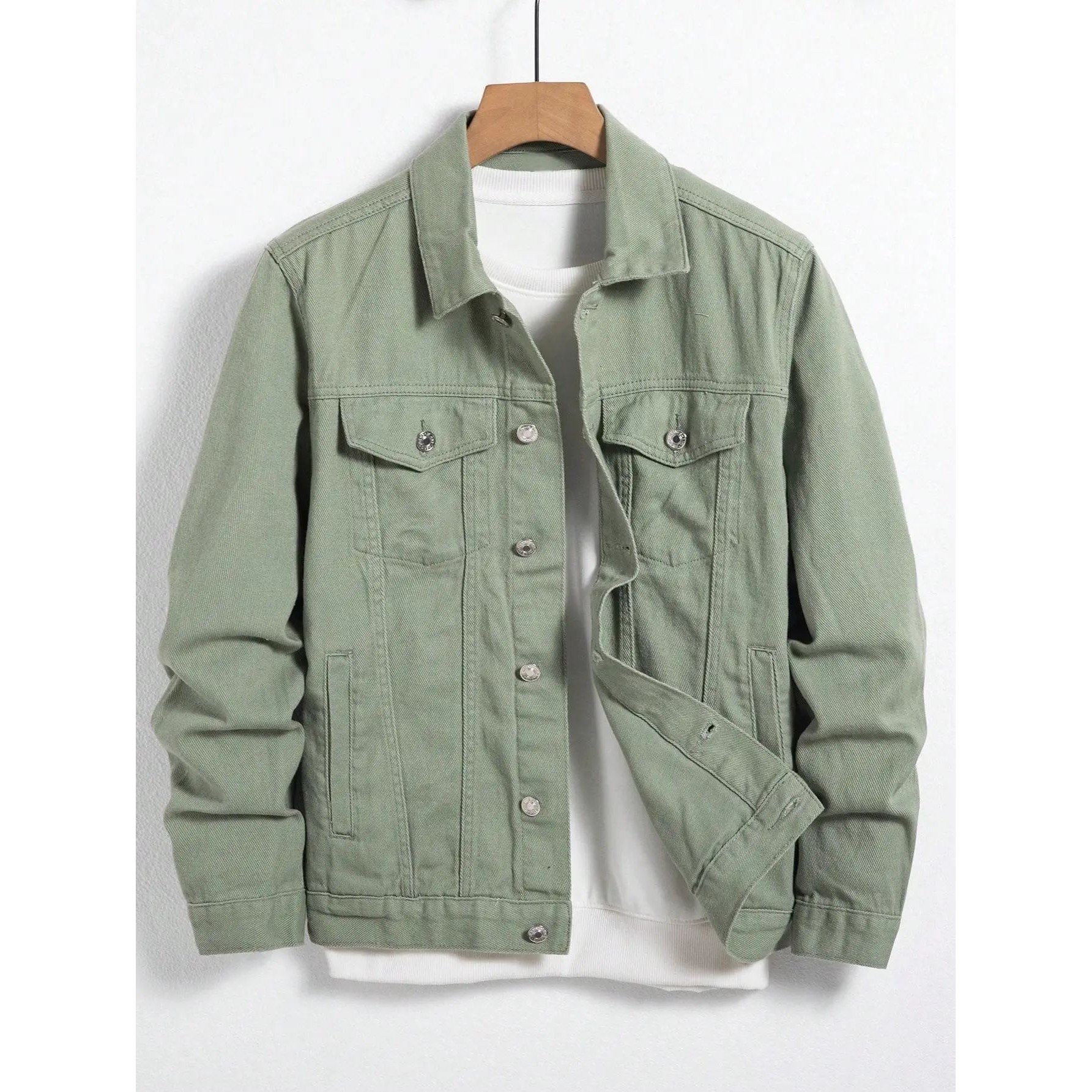 Men's denim jacket for spring and autumn. Green coat. Fashio