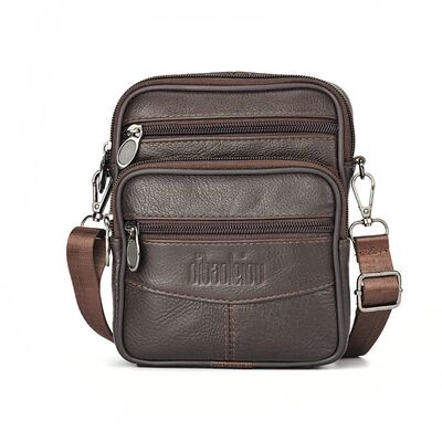 Men's Genuine Leather Crossbody Bag High Quality Zipper Pock