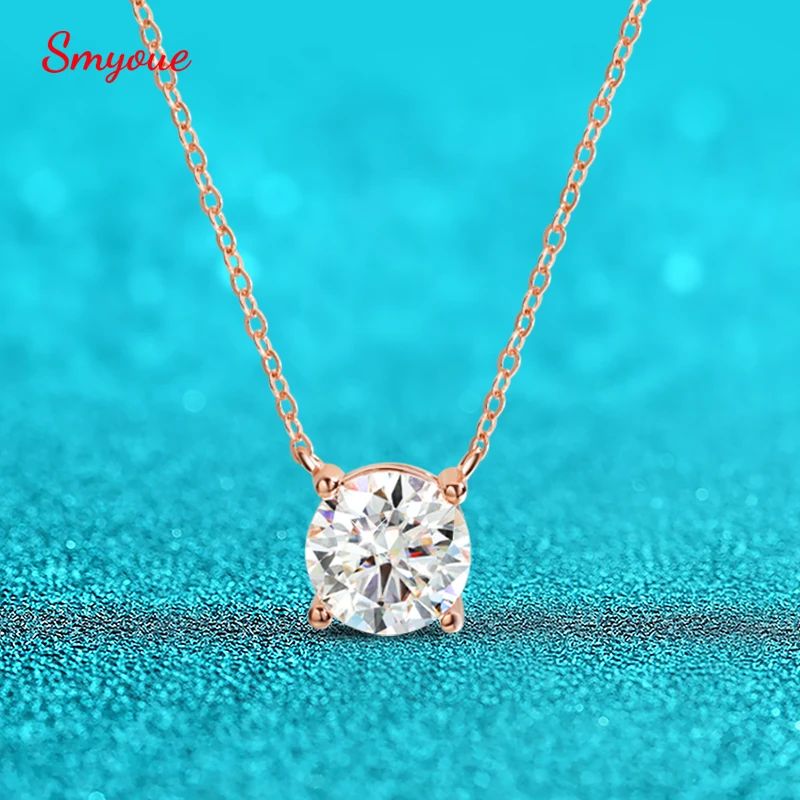 Smyoue 1-5CT Rose Gold Color Moissanite Necklace for Women D