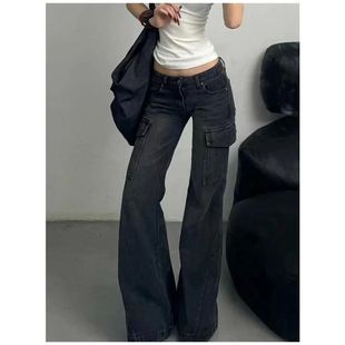 High Waist Vintage Black Winter Jeans Straight Denim Womens