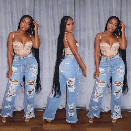 Jeans Women Long Pants Elegant Splice Denim Pant Slim Fit Se