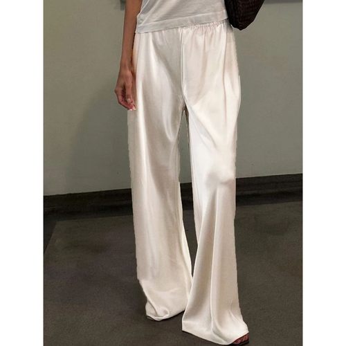 Chic Satin Wide Leg Dress Pants Women's Stylish Elastic Wais