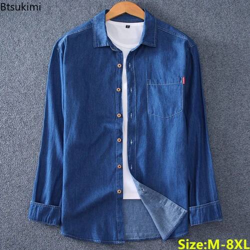 100% Cotton Long Sleeved Denim Shirts for Men Spring Autumn