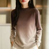 New Gradient Fine Thickening Women Outwear Wool Sweater Mock