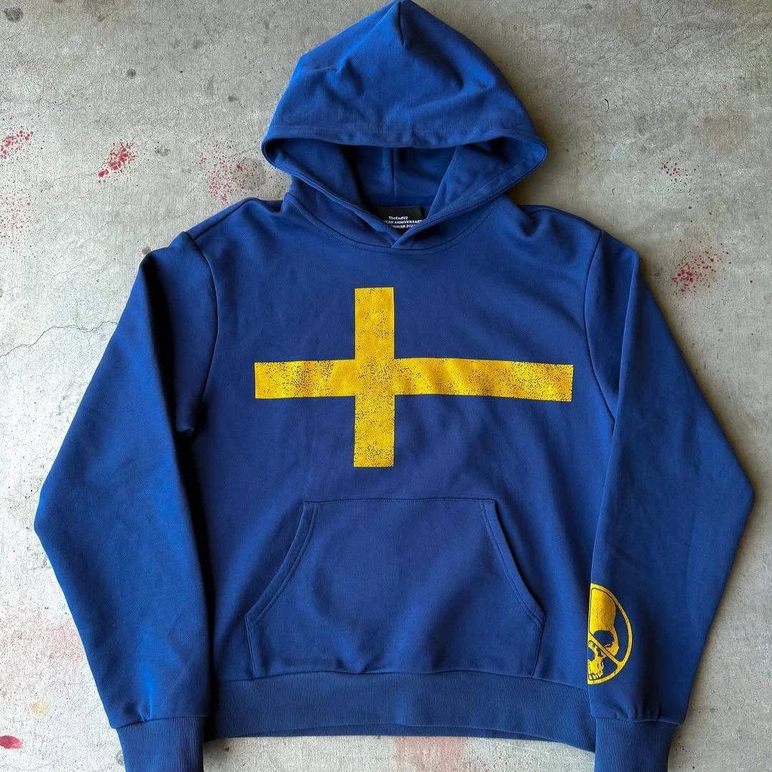 American Harajuku Trend Fashion Text Print Klein Blue Hoodie
