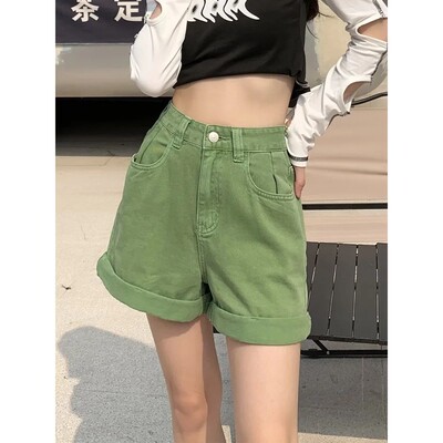 GUUZYUVIZ Green Shorts Feminina Summer Casual Loose Vintage
