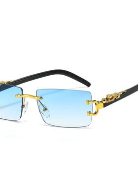 Fashion Rimless Sunglasses Women Men Cheetah Decoration Rect