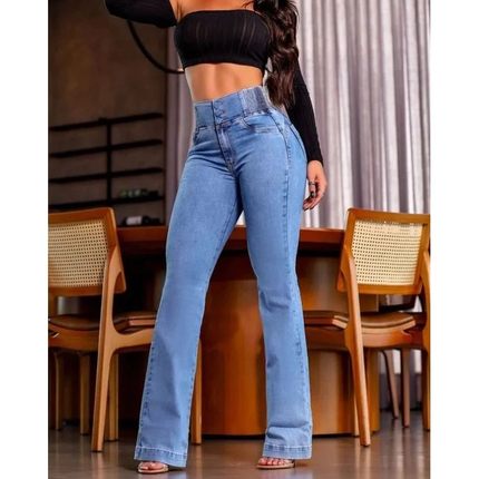 Fashionable Women's New Jeans Back Shirred Button Front High