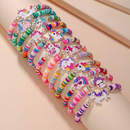 12Pcs/set Unicorn Cat Flower Charm Elastic Handmade Beaded B