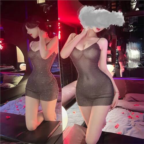 Lingerie dress Strap deep v bright diamond hip hugging short