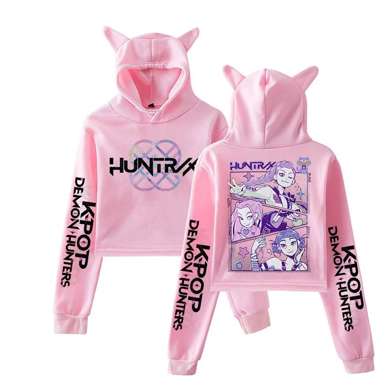 Hot Anime Cropped Hoodies Women Girls Fashion Kpop Streetwea