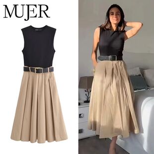 Dresses Belt Women 2025 Sleev Dress Woman Midi MUJER Pleated