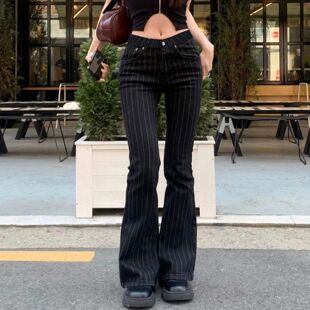 2000s Clothes Y2k Low Rise Boot Cut Jeans Woman Casual Black