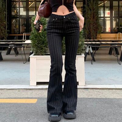 2000s Clothes Y2k Low Rise Boot Cut Jeans Woman Casual Black