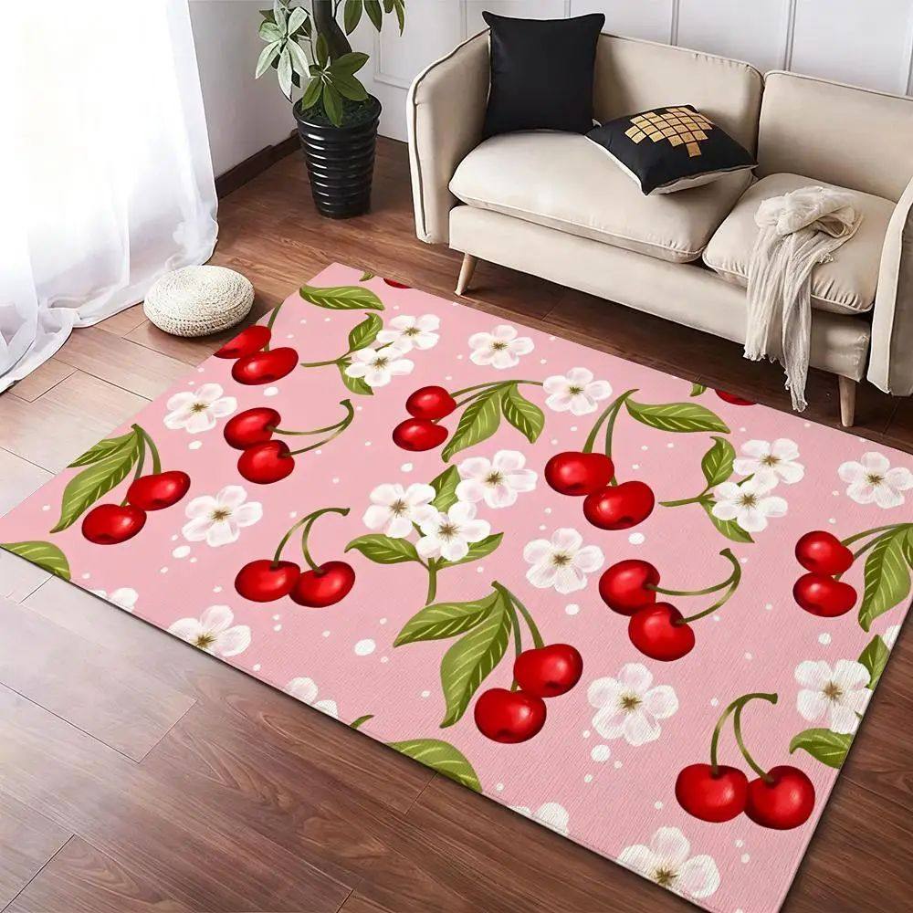 Cherry Fruit Pink Floor Mat Flannel Rugs Soft Winter Warmth
