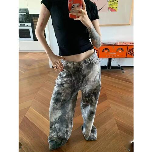 Blue Women's Jeans Hip-hop Fashion Vintage Streetwear Y2K Wi