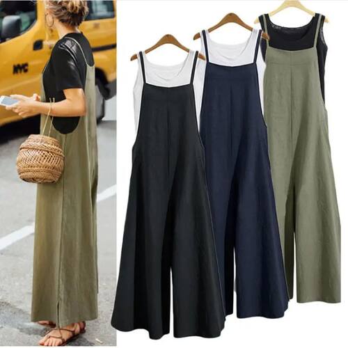 Women's Summer Sleeveless Jumpsuit Solid Color Wide Leg Bib