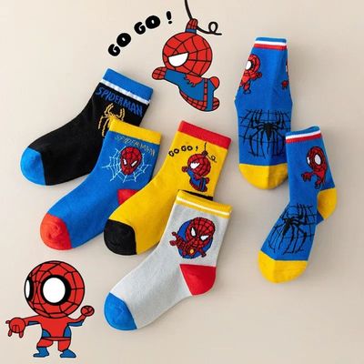 5 Pairs MARVEL Spiderman Children's Socks Kawaii Soft Anime