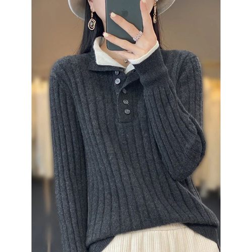 2024 High Quality Women Autumn Winter Casual Turn-down Colla