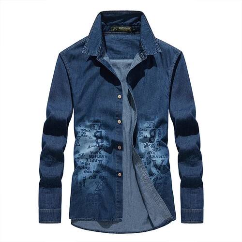 Men Long Sleeved Retro Casual Denim Shirts High Quality Male