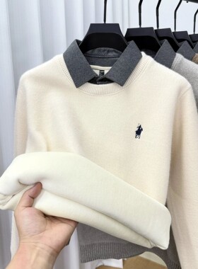 High quality velvet shirt collar sweater men's trendy luxury