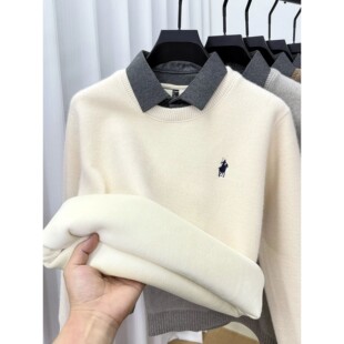 High quality velvet shirt collar sweater men's trendy luxury