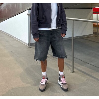 Y2k Black Punk Washed Baggy Work Shorts Men Women Fashion Hi