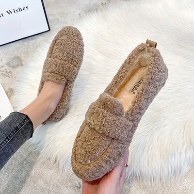 Lambwool Moccasins Femme Curly Sheep Fur Flats Woman Warm Pl