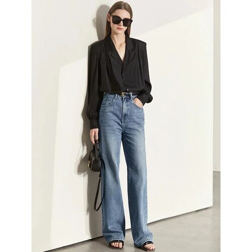 Amii Minimalism Women Jeans 2024 Spring Vintage Denim Pants