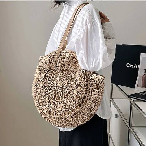 Summer Round Straw Women Vacation Woven Beach Shoulder Bag L