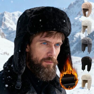 1pc Men's Fluffy Earflap Aviator Hat with Adjustable Chin St