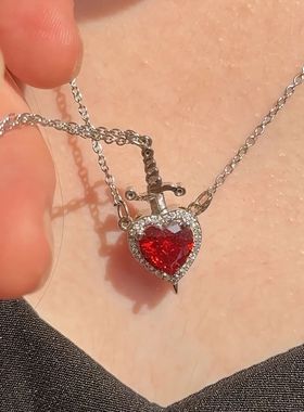 Heart and Sword Necklace Couple Necklaces Zircon Crystal Rin