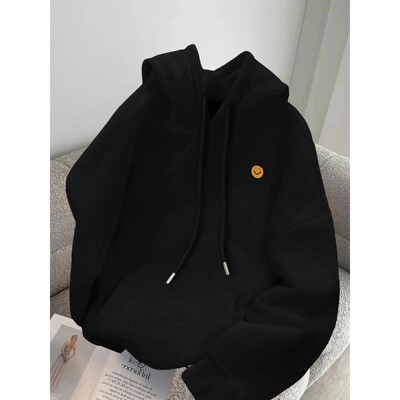 Women's Casual Hooded Sweatshirt with Yellow joyful Face Log