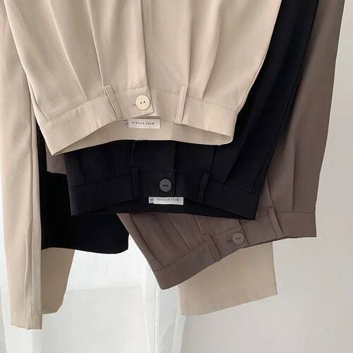 Women Solid High Waist Suit Pants Fall Straight  Fashion Tro