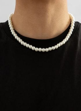 Simple Imitation-Pearl Beaded Short Choker Necklace for Men