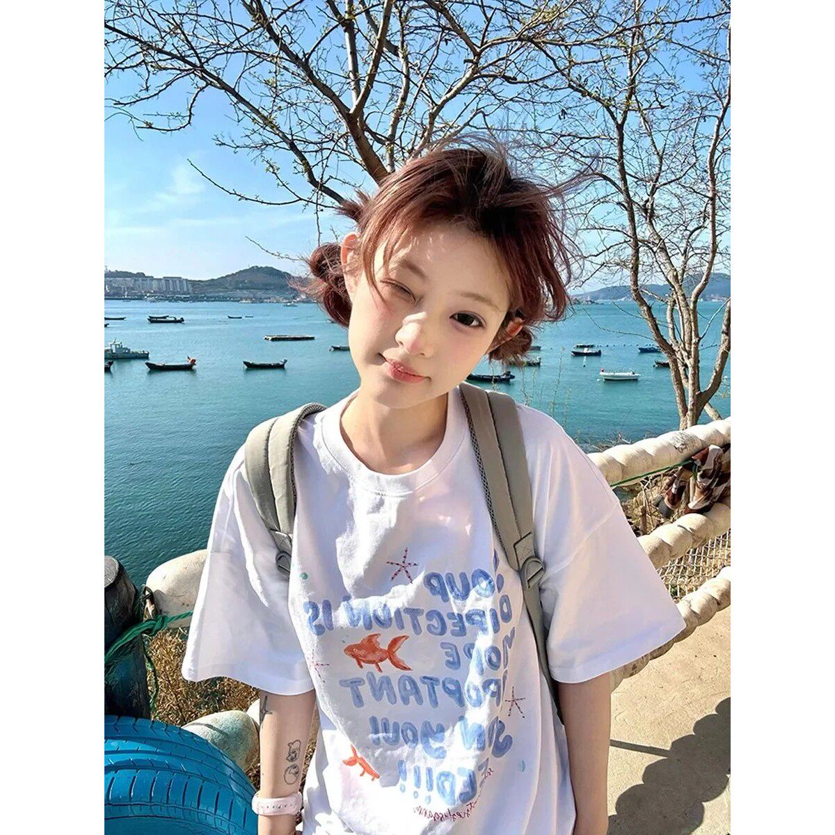 Women's T-shirt Loose Goldfi Letter Print All-match Korean S
