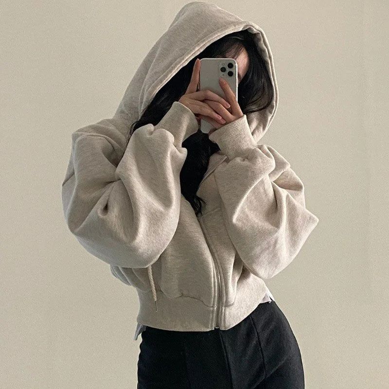Korean Hood Shirt Women Fashion Fleece Lined Loose Hoodies Z