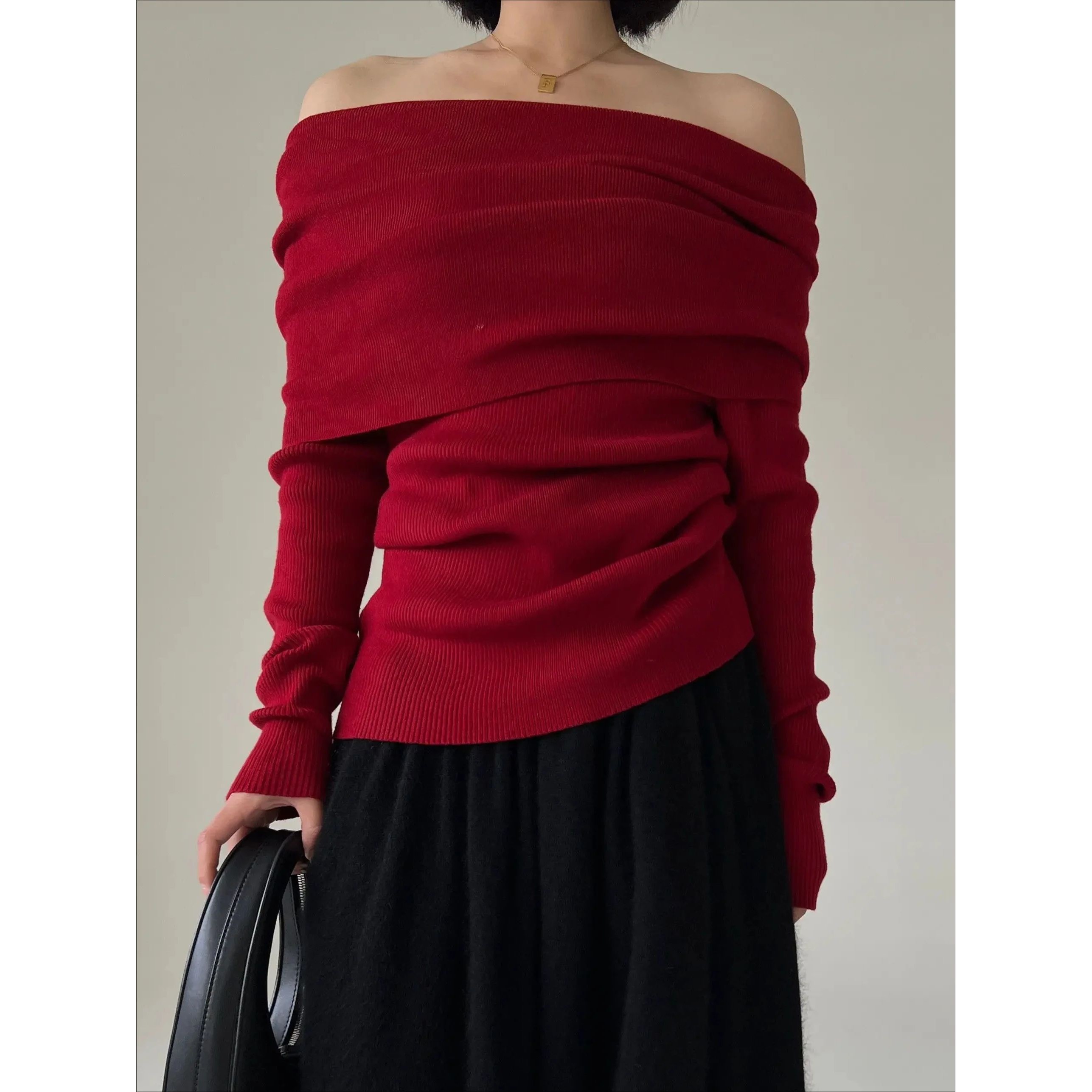 Autumn Winter Off Shoulder Women Sweaters Elegant Vintage Kn